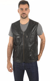 Men Genuine Leather Waistcoat 04 SkinOutfit